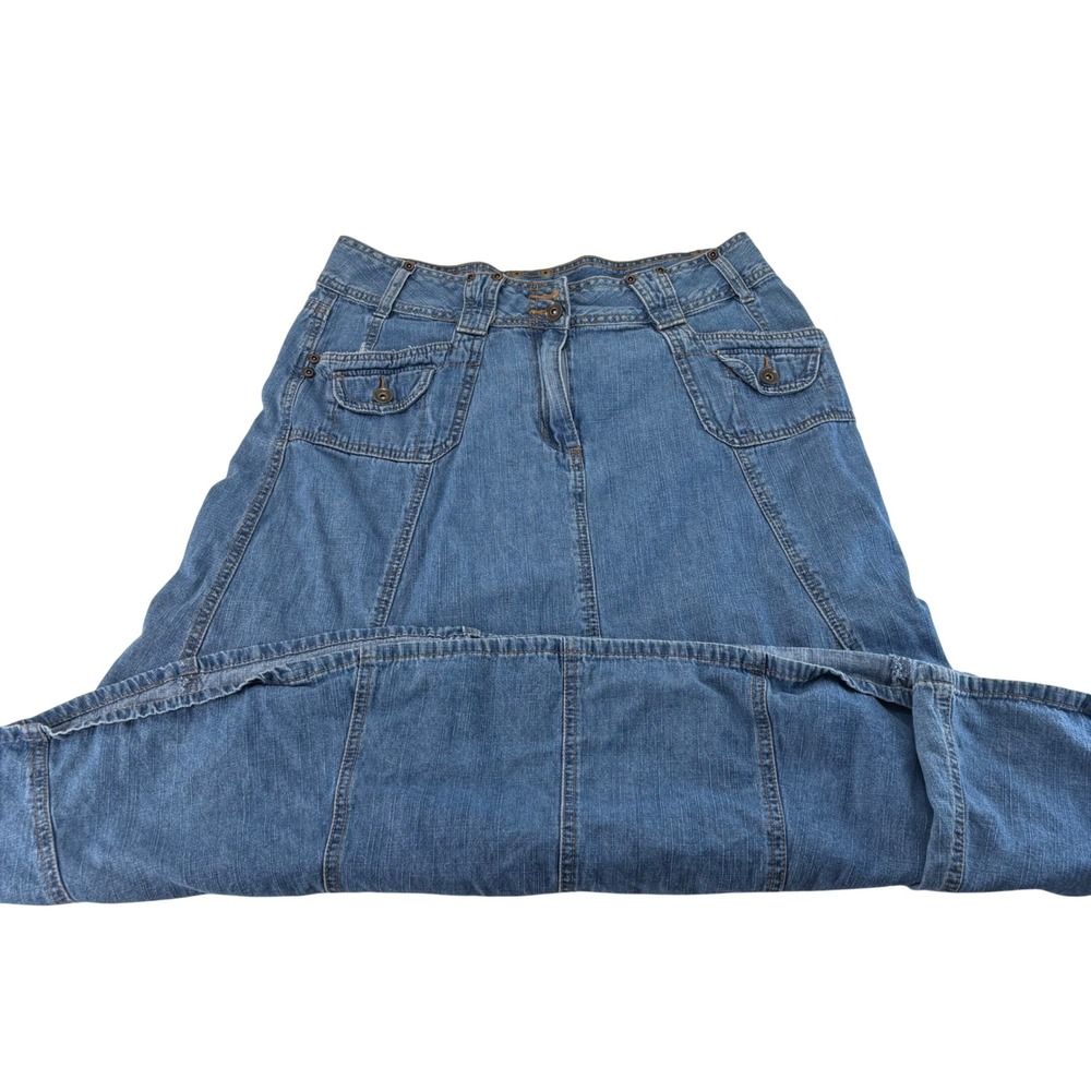 Faded Glory Originals Womens Denim Maxi Skirt Medium Wash Blue Cotton Size 12